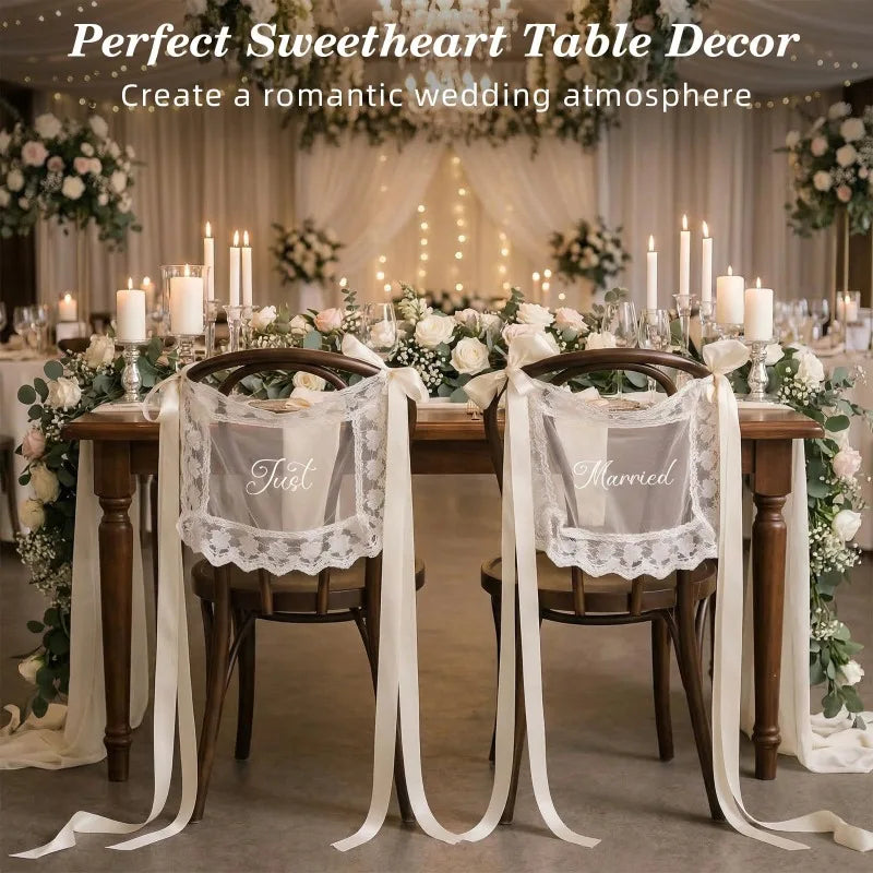 décoration mariage just married rubans satin dentelle romantique vintage chaise anniversaire festivitésscrição