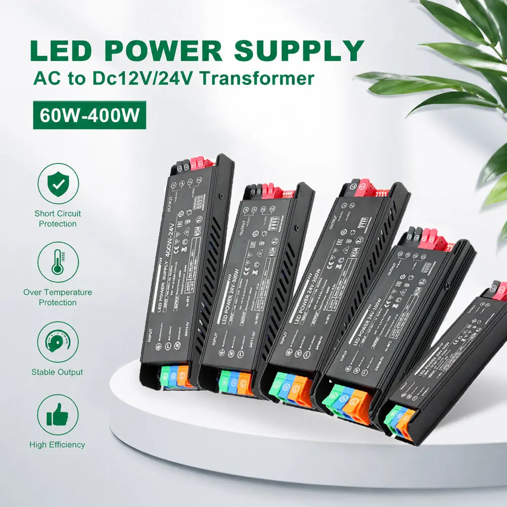 transformateur alimentation led 12v 24v 60w 100w 200w 300w 400w noir clips moderne