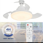 ventilateur rétractable lumière blanc moderne télécommande réglage vitesse luminosité couleur