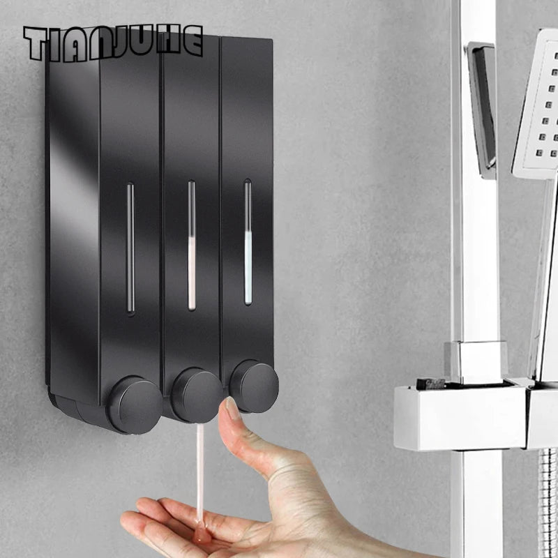 distributeur savon main noir moderne adhésif bouchons remplissage liquide salle bain chambre cuisine