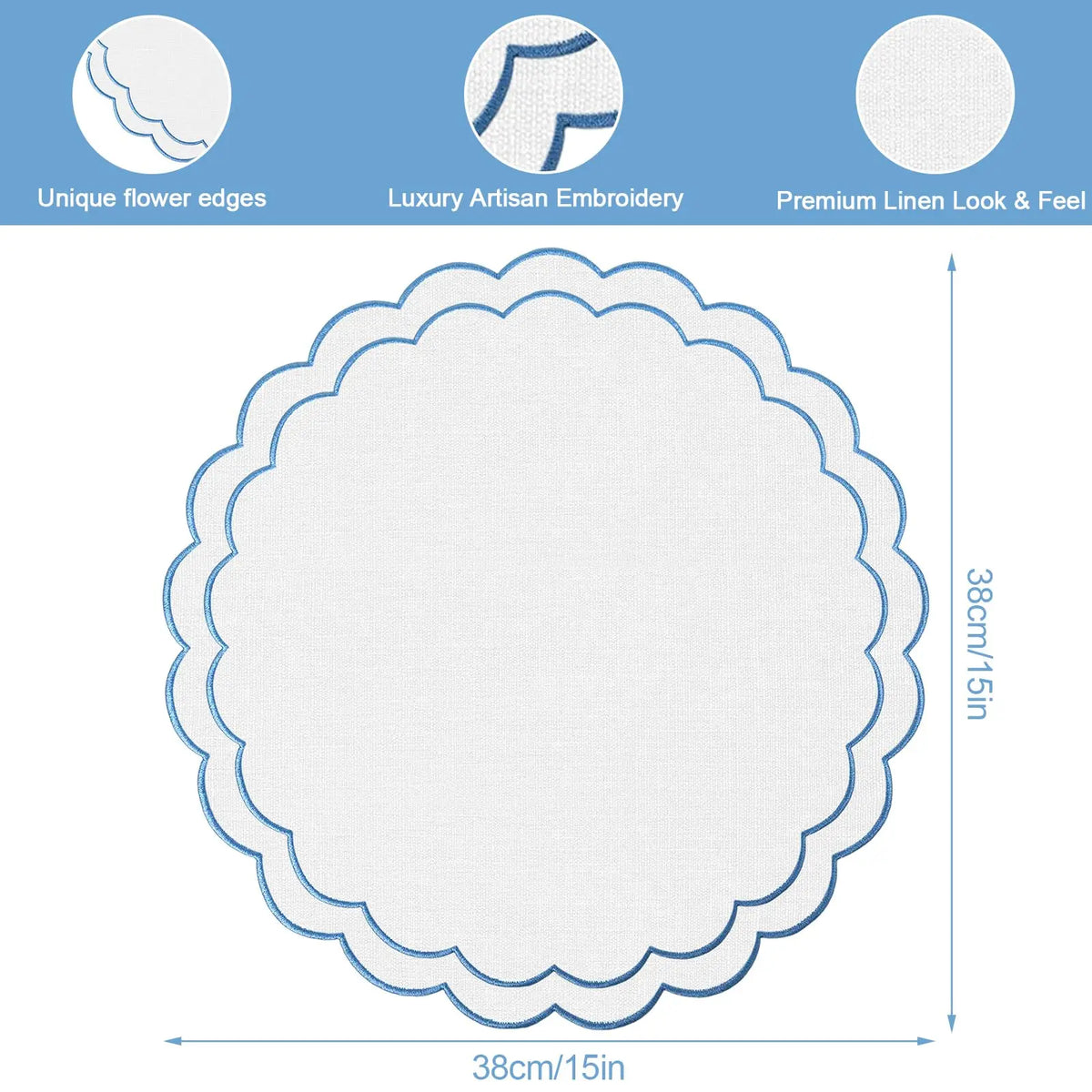 serviettes table classiques brodées franges blanches bleues élégantes écologiques polyestères domestiques