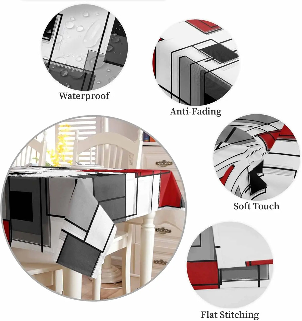 nappe table rouge noir blanche motif géométrique moderne réutilisable polyester maison festivités