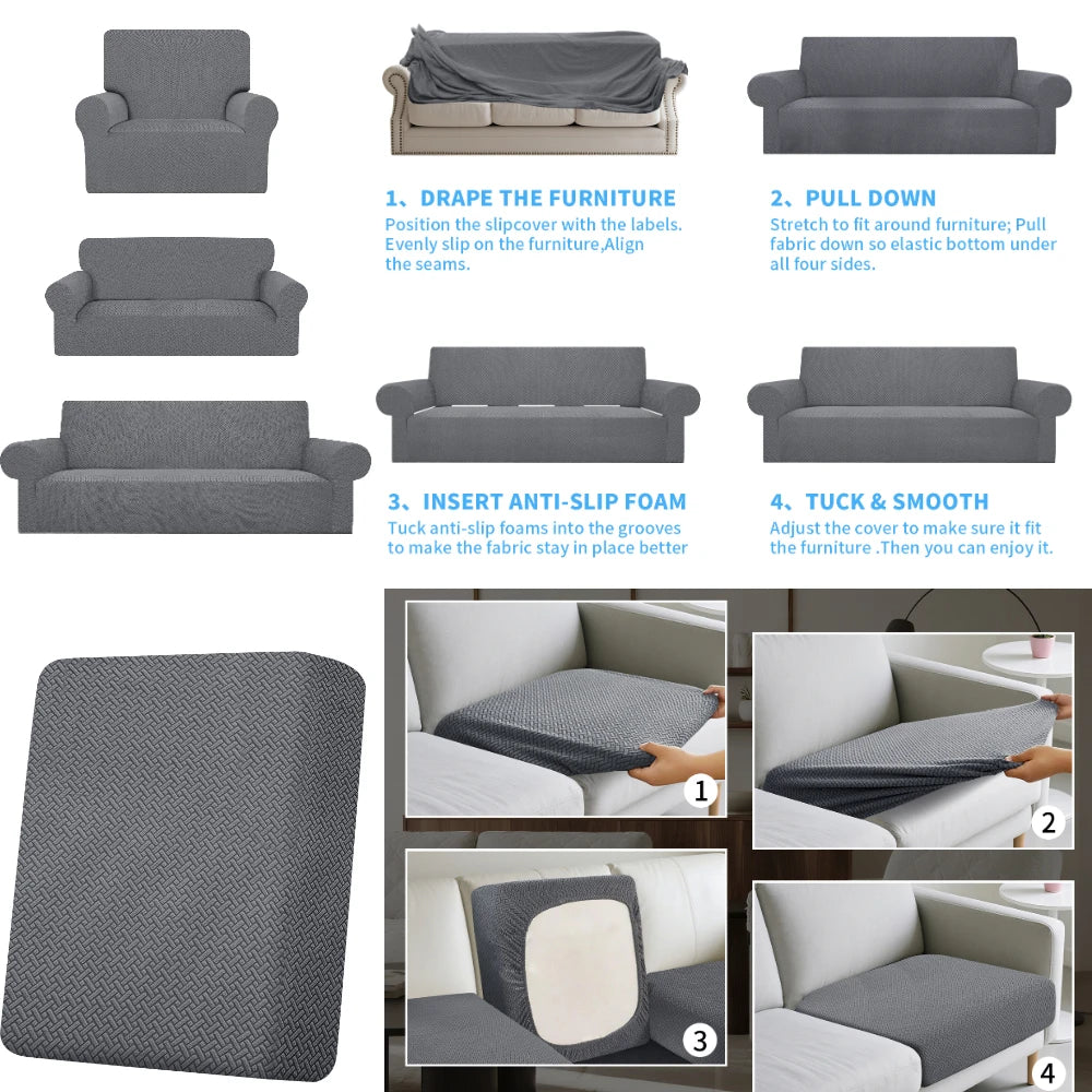 housse canapé gris motifs géométriques moderne spandex polyester anti dérapant lavage machine