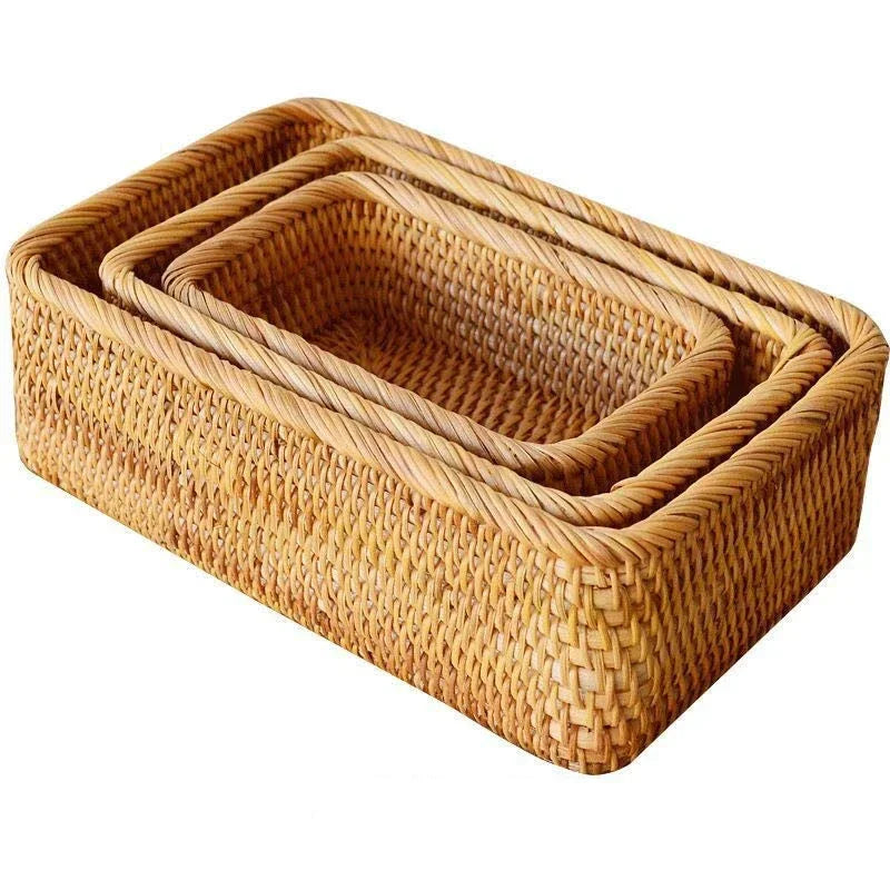 Panier de rangement rectangulaire en rotin et osier couleur bourgogne
