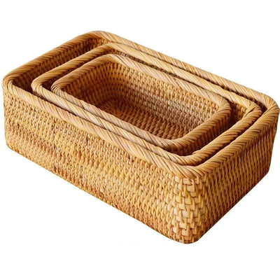 Panier de rangement rectangulaire en rotin et osier couleur bourgogne