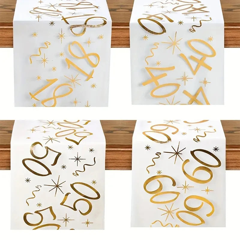 chemin table anniversaire chiffres dorés semi transparent blanc or mariage fête
