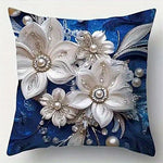 coussin élégant bleu fleurs dorées classique 45x45cm polyester casa chambre decoration