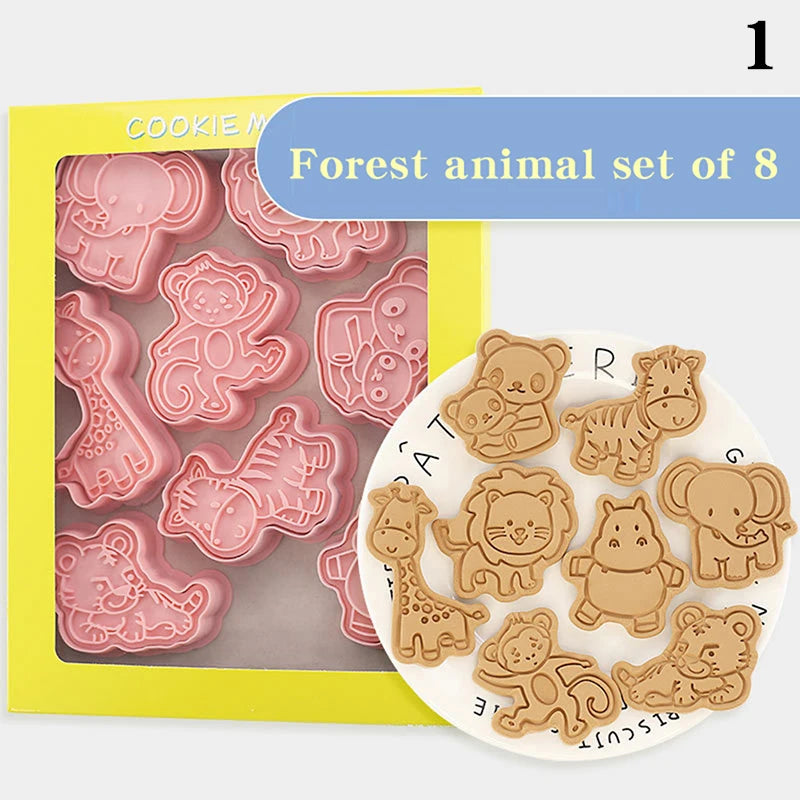 outils pâtisserie emporte pièces biscuits animaux dessin animé cartoon orange vert rose beige