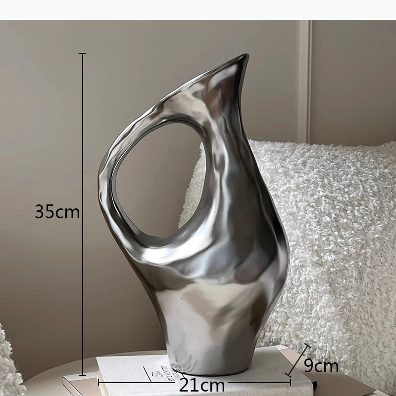 vase céramique moderne noir blanc argenté minimaliste sculpture décoration table opaque floral