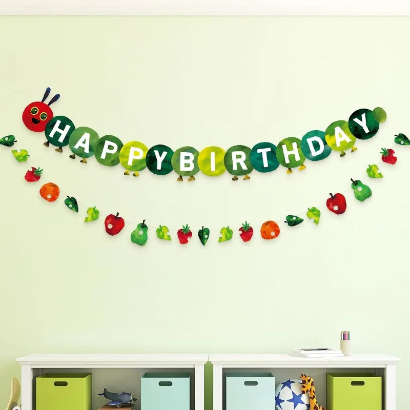 guirlande fête anniversaire happy birthday fruits pommes poires fraises adhésif enfantin