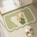 tapis sol moderne minimaliste fleurs tulipes marguerites peace harmony beige rose clair vert gris