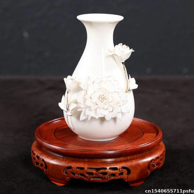 vase sculpté bois socle decoratif bonsaï plante asiatique display stand trépidation ornements fleurs reliefs