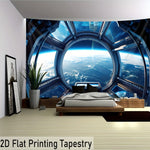 tapisserie moderne vue spatiale planète terre bleu noir blanc salon chambre coucher polyester imprimée