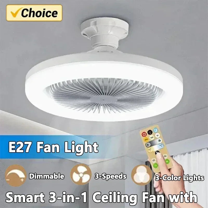 ventilateur lampe led blanc moderne minimaliste vitesses télécommande e27 ac85 265v