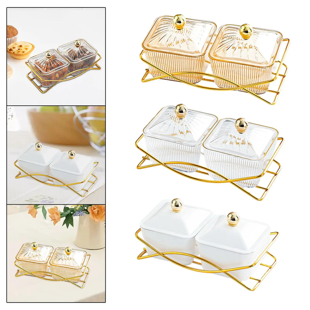 assortiment récipients transparents couverts moderne élégants bol plateau service cuisine