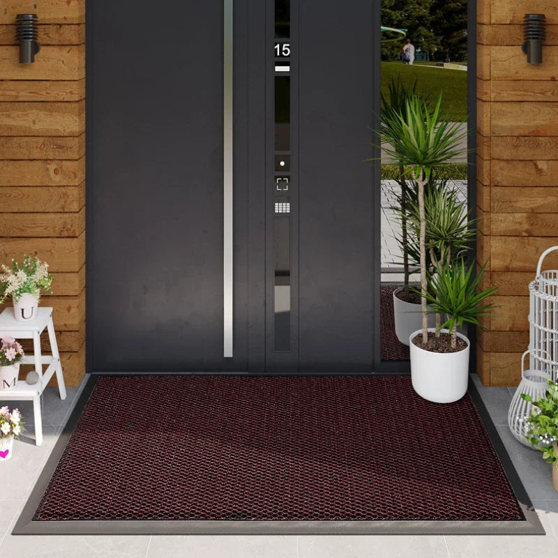 tapis porte d'entrée antidérapant noir gris bleu texture tridimensionnelle moderne minimaliste