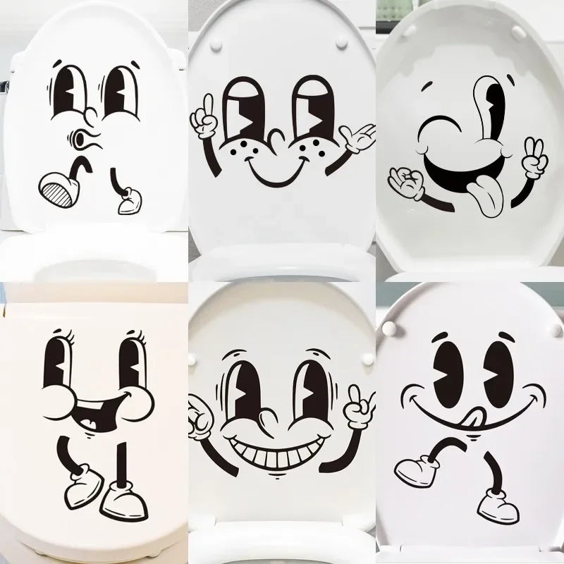 sticker autocollant visage souriant dessin animé noir salle bains décoration murale étanche pvc
