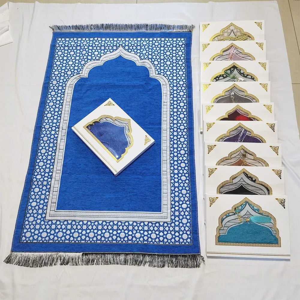 tapis prière islamique géométrique polyester bleu vert gris violet moderne