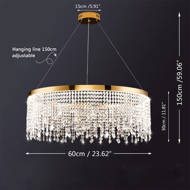 lampe suspendue cristal or moderne élégante chaînes transparentes salon salle manger