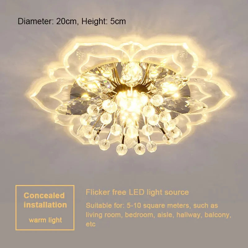 lampe moderne transparente cristal fleur dorée élégante LED autoinstallation chambre salon
