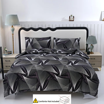 parure lit housse couette taies oreillers motif géométrique noir blanc moderne