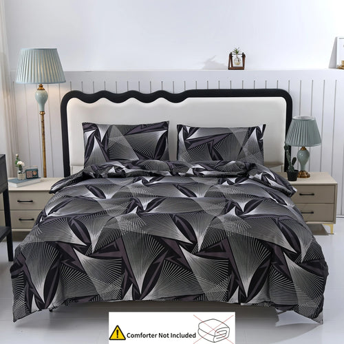 parure lit housse couette taies oreillers motif géométrique noir blanc moderne