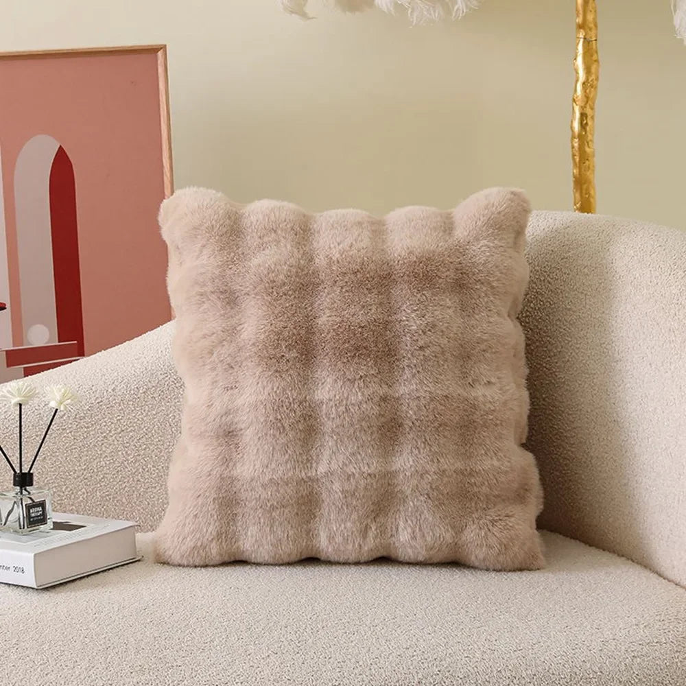 coussin carré moderne gris beige blanc rose pâle lavable 45x45cm bouclé