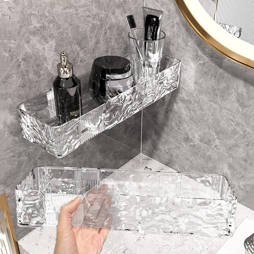 organisateur salle bain étagère murale transparent moderne luxe diffuseur huiles essentielles pots crème flacons