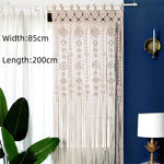 rideau macramé blanc crème motifs géométriques franges boho chic crochet métallique