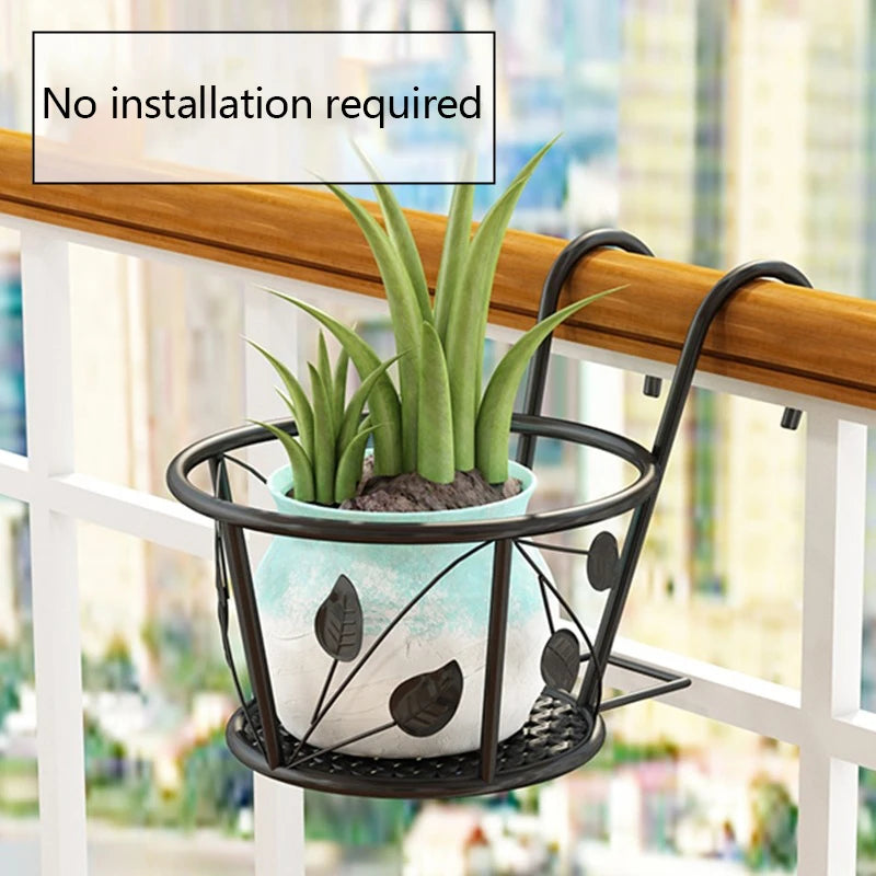 support fleurs suspendu moderne noir blanc marron feuilles stylisées opalescent crochets balcon jardin