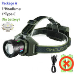 lampe frontale led vert noire tissu motifs pratique camping pêche chasse lumière réglable charge