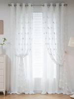 rideau blanc motif floral relief translucide bohème øllets tringle decoration intérieure