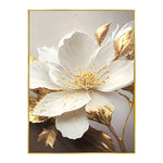 toile d'art moderne élégante fleur blanche feuilles dorées abstraction sans cadre chambre salon decoration