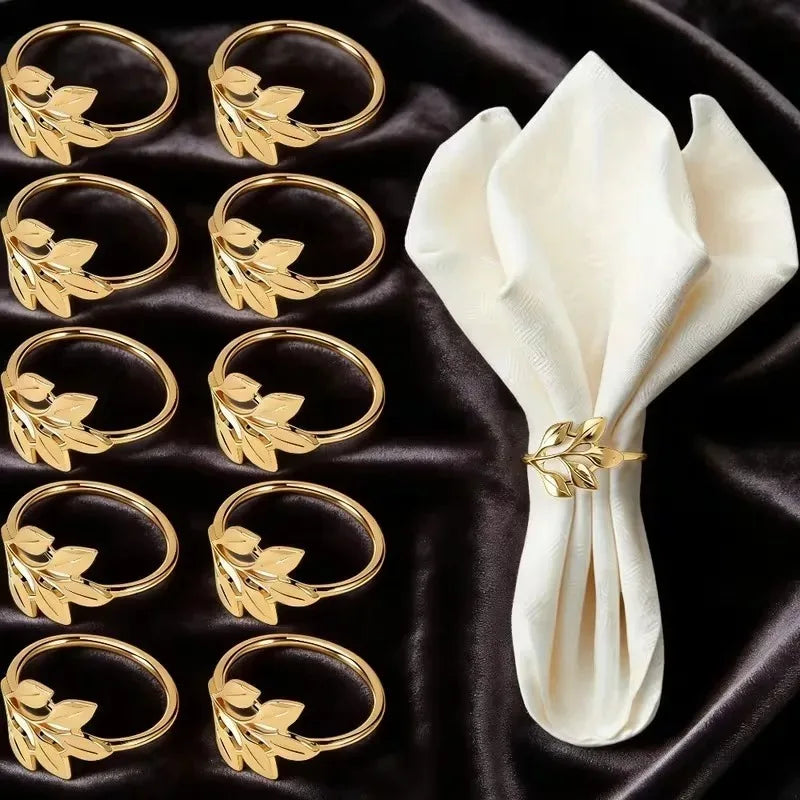 anneaux serviettes or feuilles stylisées élégant facile nettoyage décoration table mariage festif