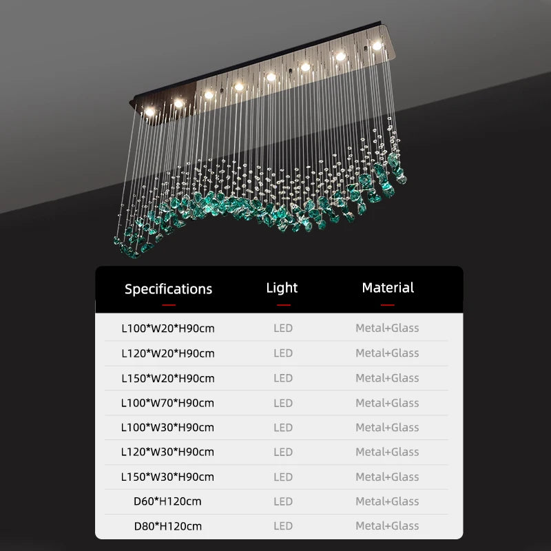 suspension lumineuse led moderne cristal transparent vert blanc
