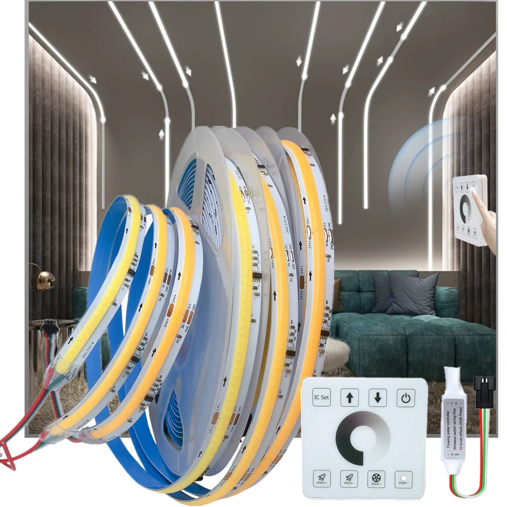 ruban led cob effet eau courante 24v blanc chaud contrôleur tactile salon