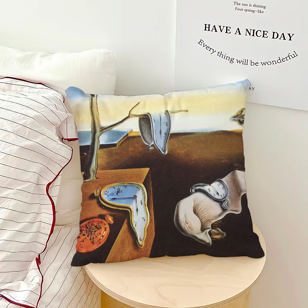 taie d'oreiller pop art salvador dali déformée motif contemporain coussin décoratif noir beige gris
