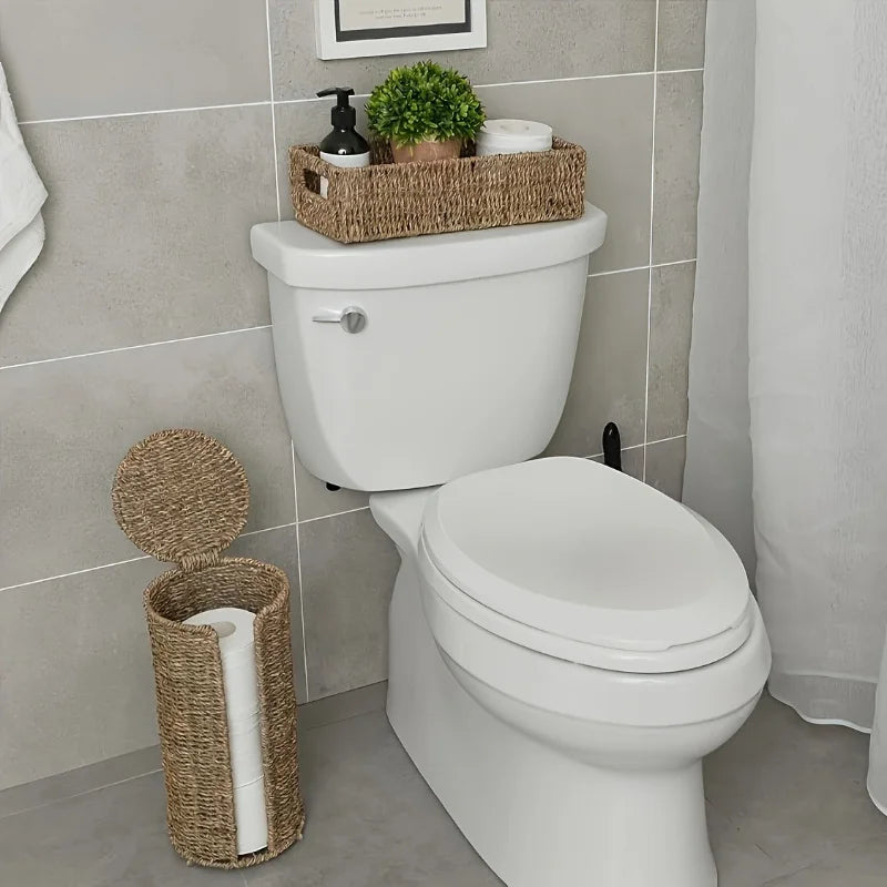 porte rouleaux papier toilette pied tressé rustique bohème sans perçage organisateur salle bain