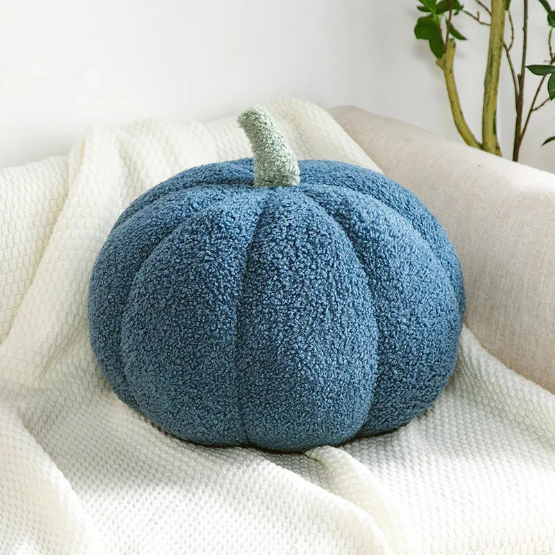 coussin peluche citrouille décoratif doux canapé salon oreiller rond orange blanc vert jaune