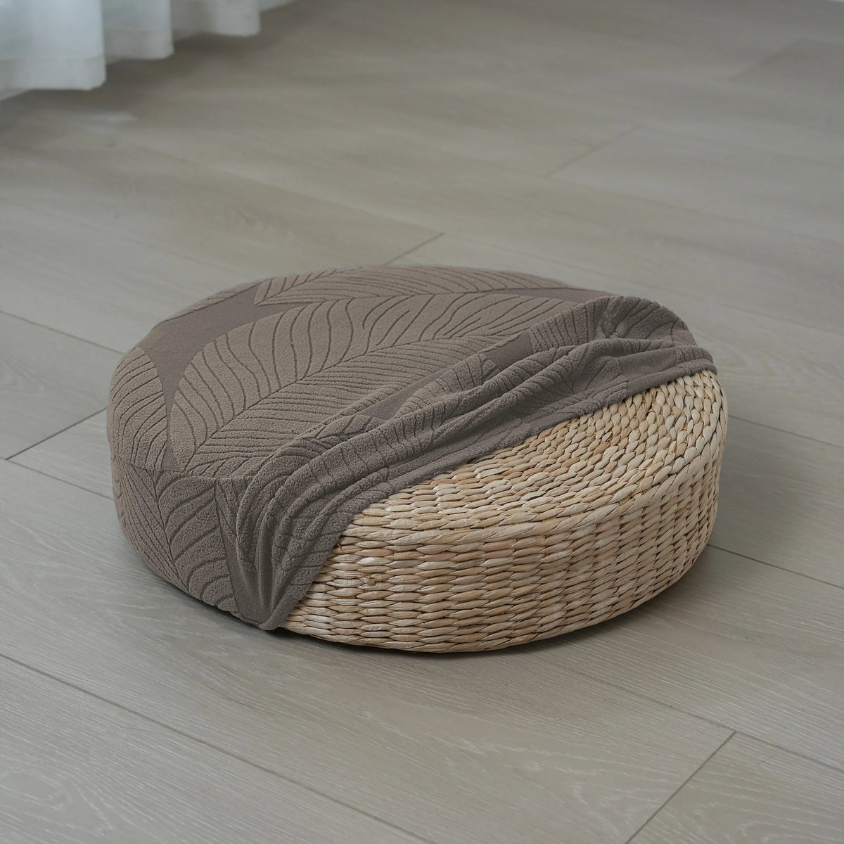 coussin d'appoint gris feuilles moderne polyestère jacquard extérieur