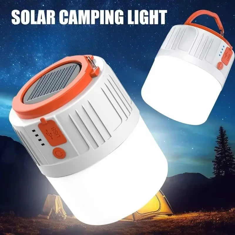 lampe camping solaire blanc orange panneau solaire moderne pratique crochets câble usb rechargeableextérieur barbecues
