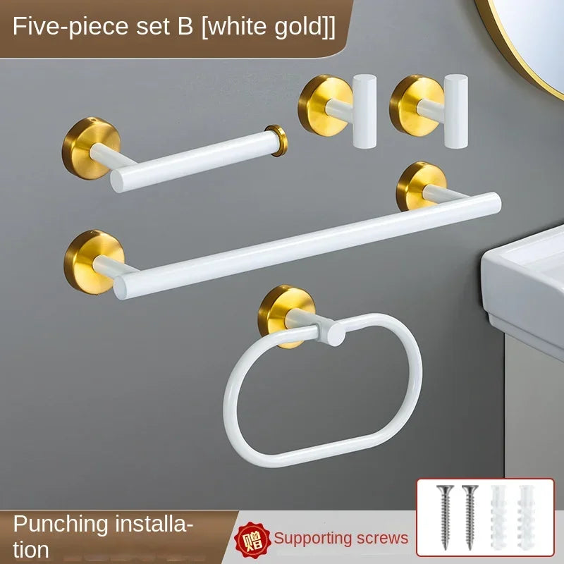 accessoires salle bain blanc moderne adhésif serviette papier toilette gant toilette inoxydable brossé