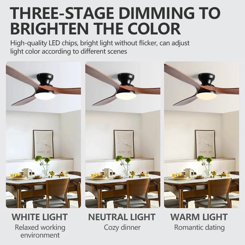 ventilateur noir bois led télécommande contemporain 42 52 pouces