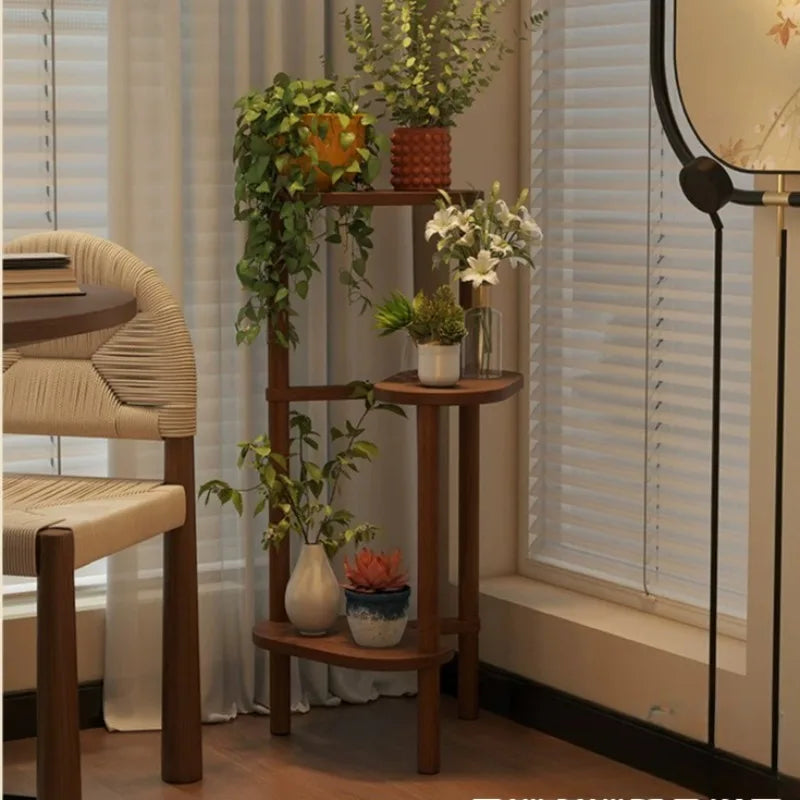 étagère plantes bois moderne niveaux marron clair vases plante livres minimalisteintérieur décoration
