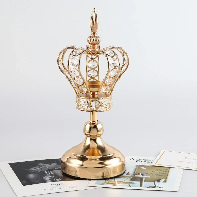décoration maison bougeoirs couronne or cristaux métal transparent royal glamour