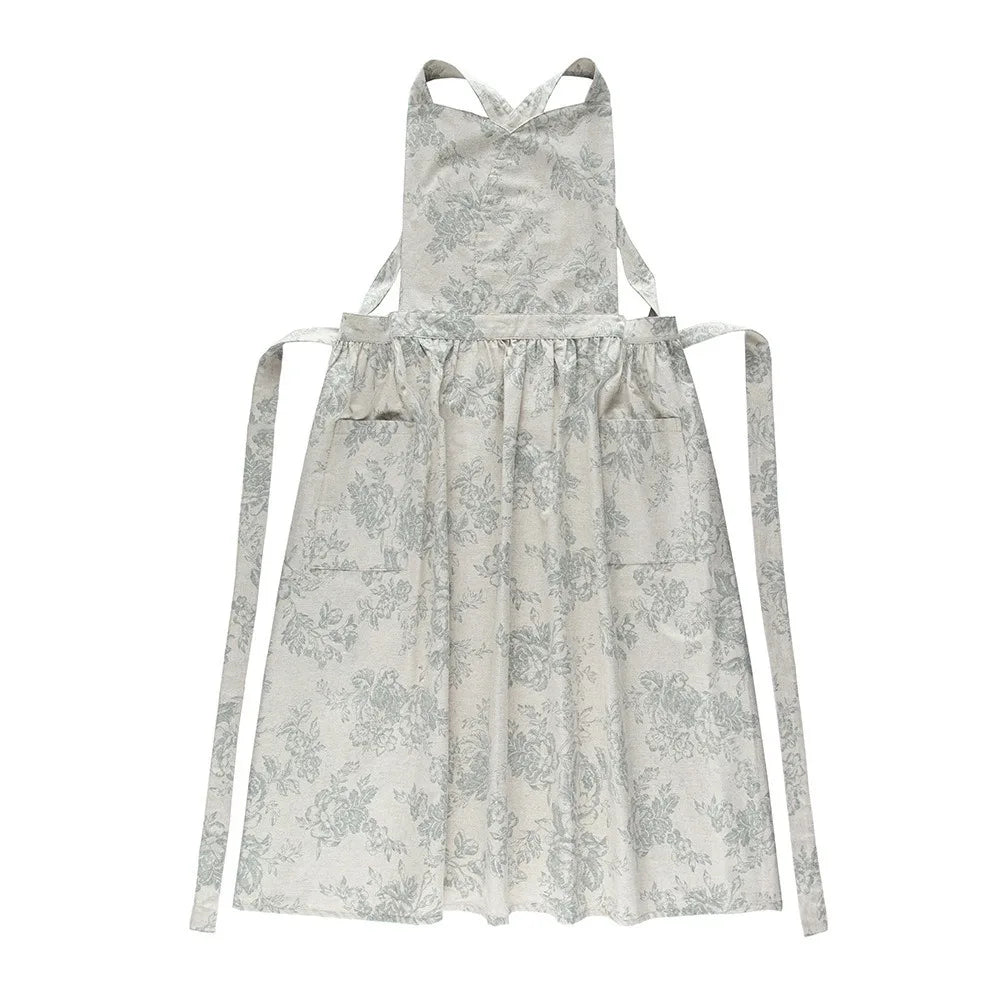 tablier floral vintage vert clair poche épaulettes croisées romantique impriméversible