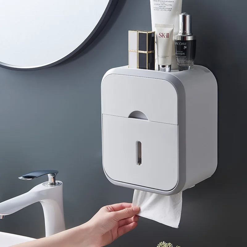 distributeur papier toilette mural adhésif moderne minimaliste blanc beige texture striée