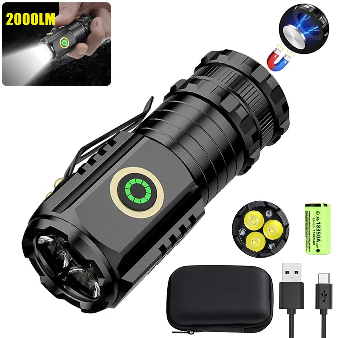 lampe torche led rechargeable tactique robuste étanche aimant clip lotus attack head