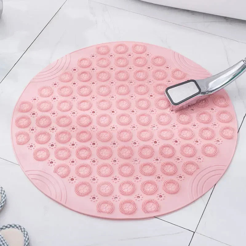 tapis bain antidérapant moderne rayé gris bleu vert rose diamètre 30cm PVC respectueux environnement