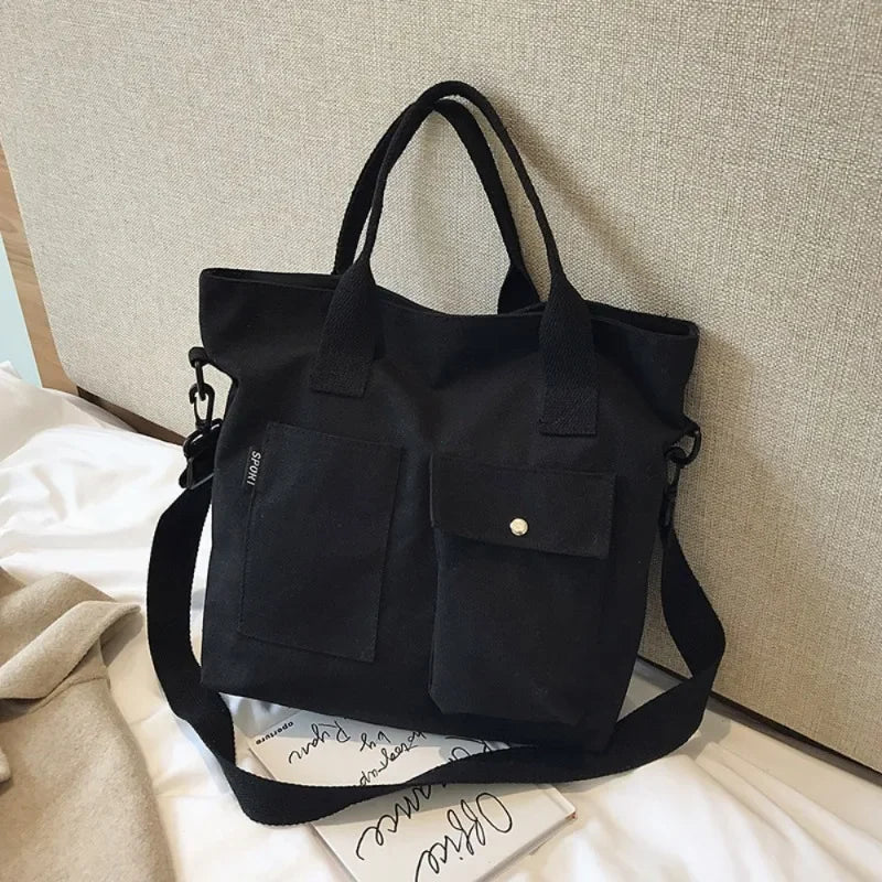 sac bandoulière toile unisexe polyester doux solide blanc noir poche avant cross body
